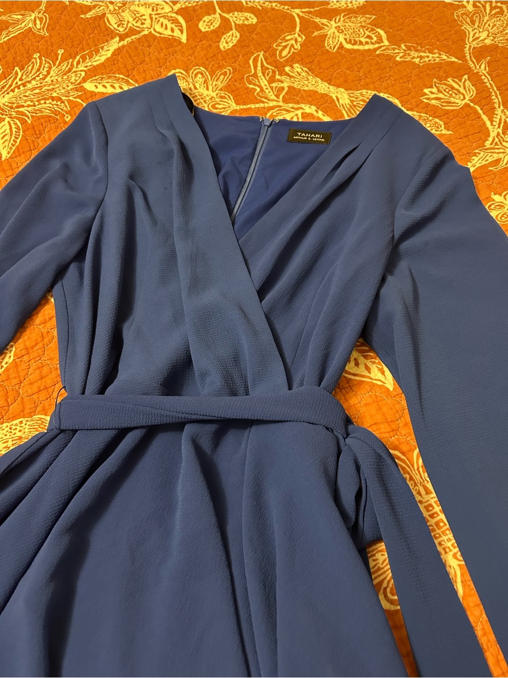 Tahari Cobalt Blue Wrap Dress with Long Sleeves - Picture 6 of 8